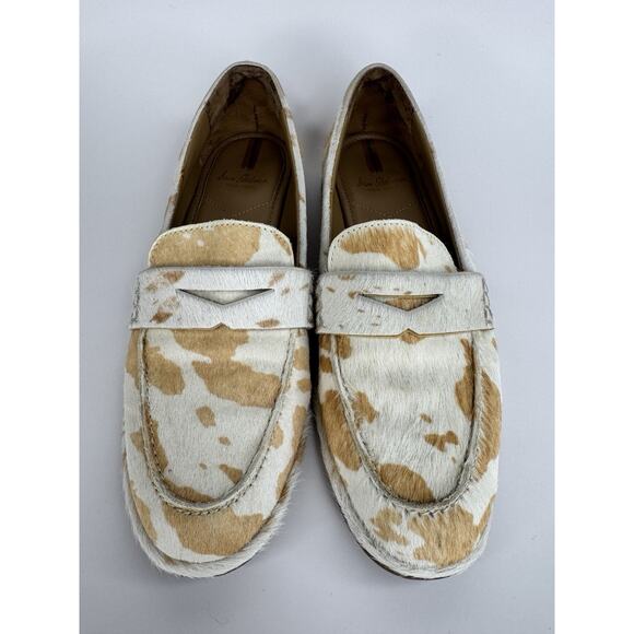 Sam Edelman Women’s Birch Penny Loafers 7.5 Ivory Brahma Calf Hair Cow Print - Picture 3 of 11